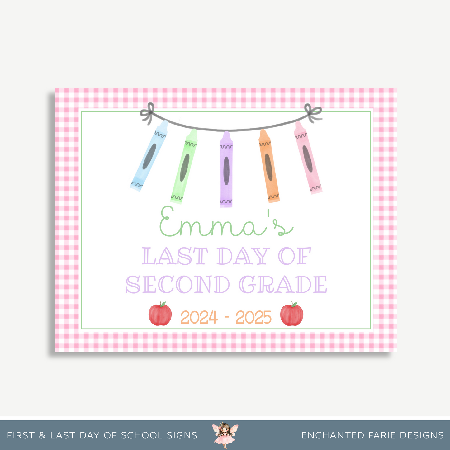 Pink Gingham First & Last Day of School Sign | Editable Printable