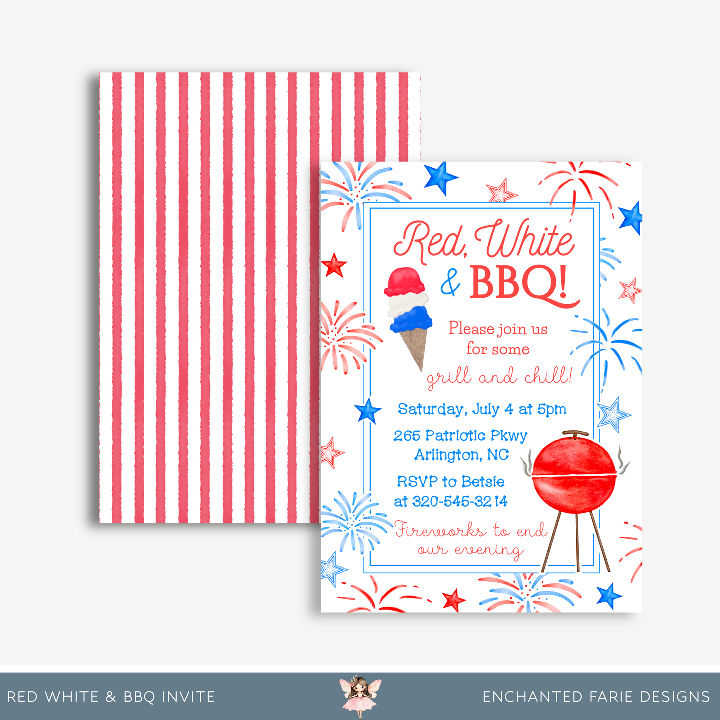 Red, White & BBQ 4th of July Invitation