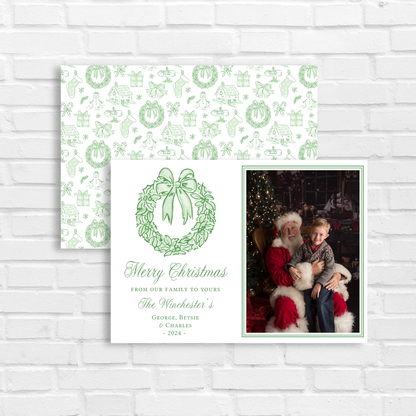 White Toile Photo Christmas Card