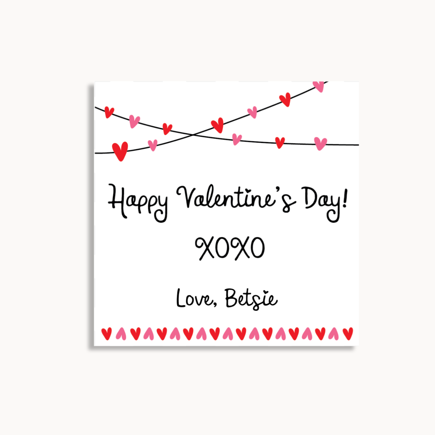 String of Hearts | XOXO Gift Tag 3x3"
