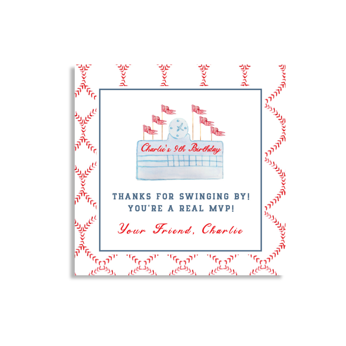 Baseball Birthday Thank you Tag