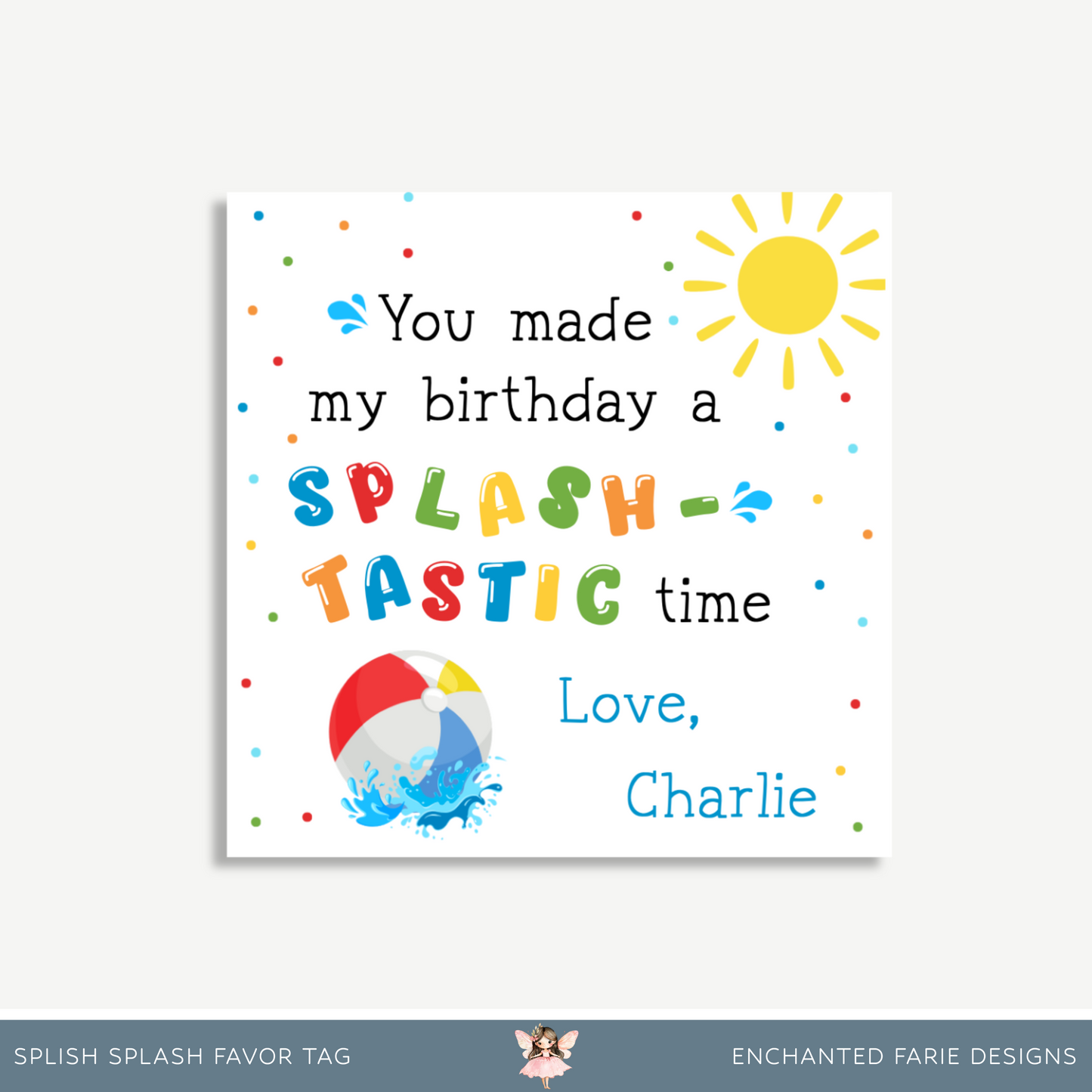 Splash-tastic Pool Party Thank You Tag – Printable 3x3”