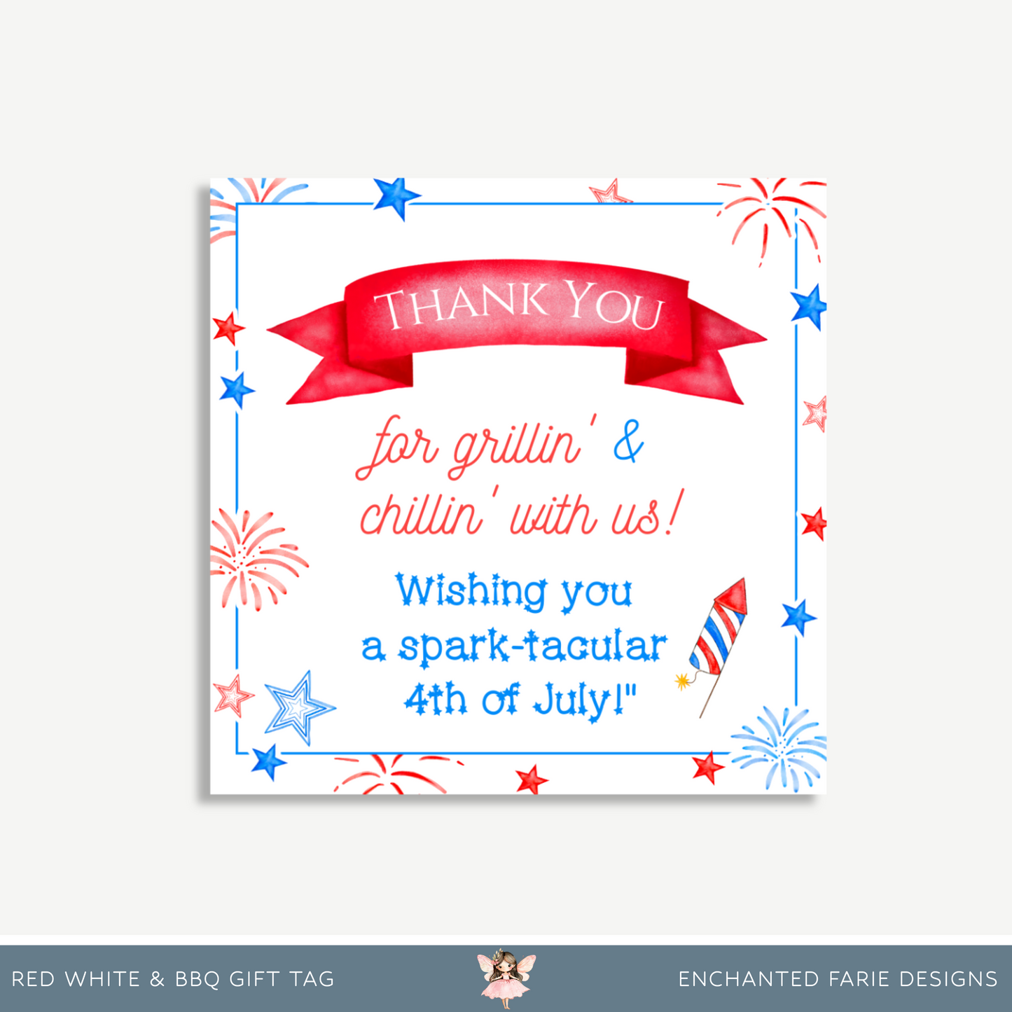 Red, White & BBQ Gift Tag – 4th of July Printable Favor Tag |