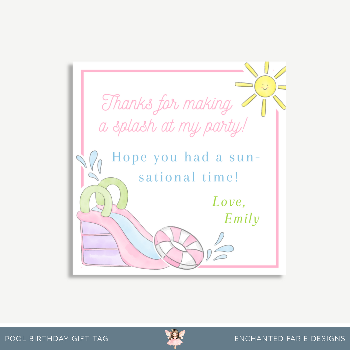 Pool Birthday Party Gift Favor 3x3"