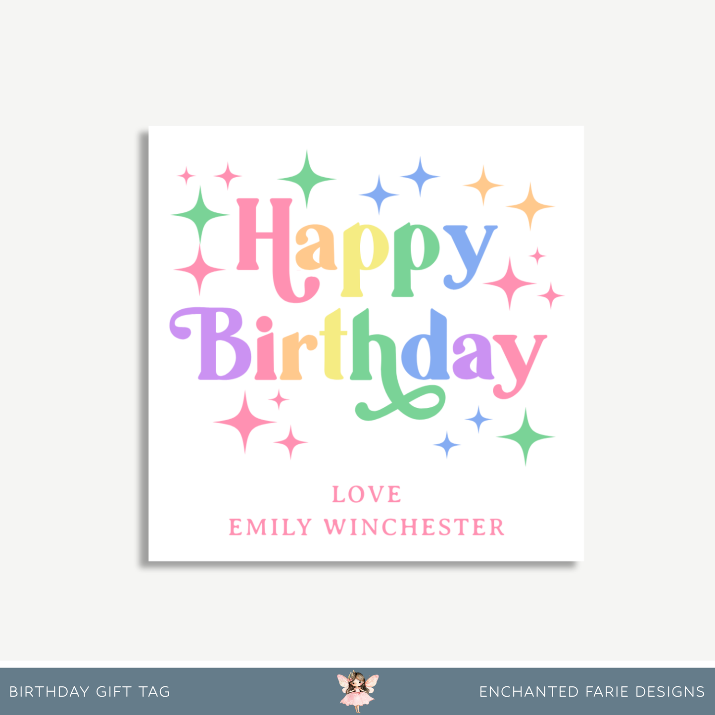 Rainbow Happy Birthday Gift Tag – Printable with 2 Backing Options