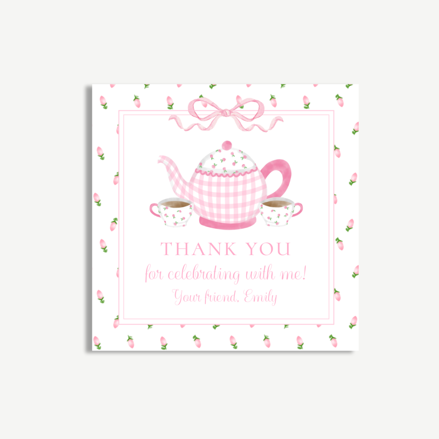 Tea Party Birthday Favor Tag – Printable Pink Gingham 3x3