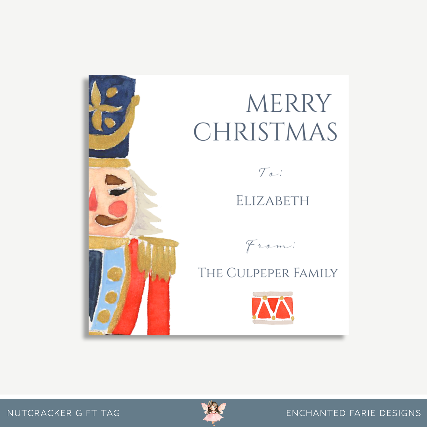 Blue Nutcracker Christmas Gift Tag