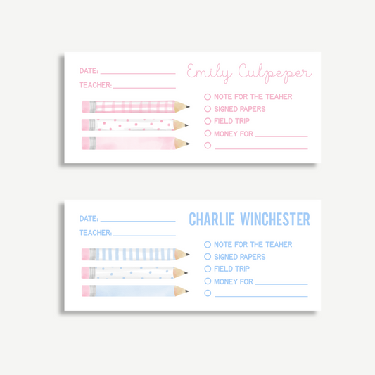 Personalized Printed School Money Envelopes – Pink or Blue Pencil Design