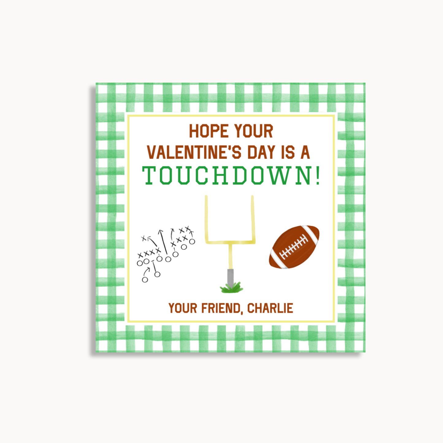 Football Valentine Gift Tag - Instant Download