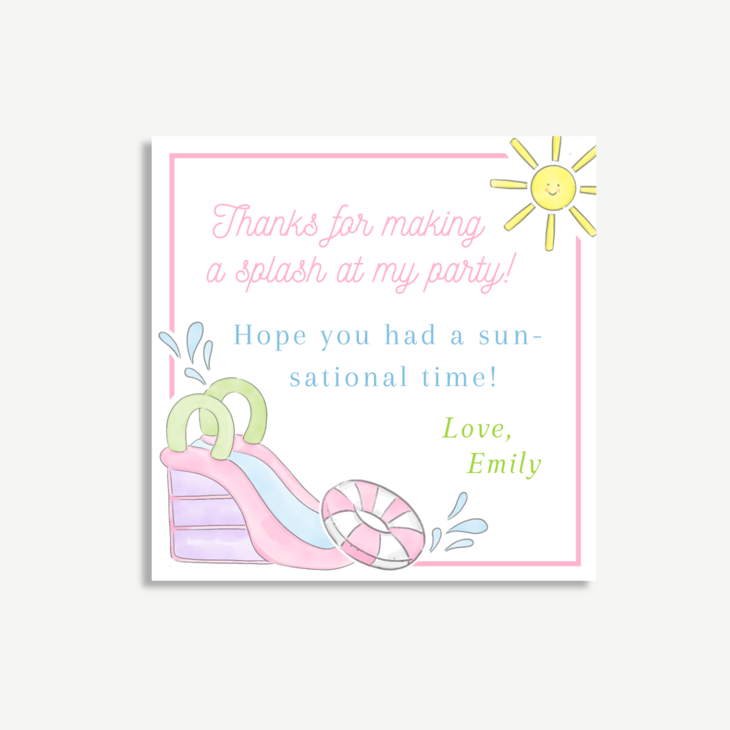 Pool Birthday Party Gift Favor 3x3"