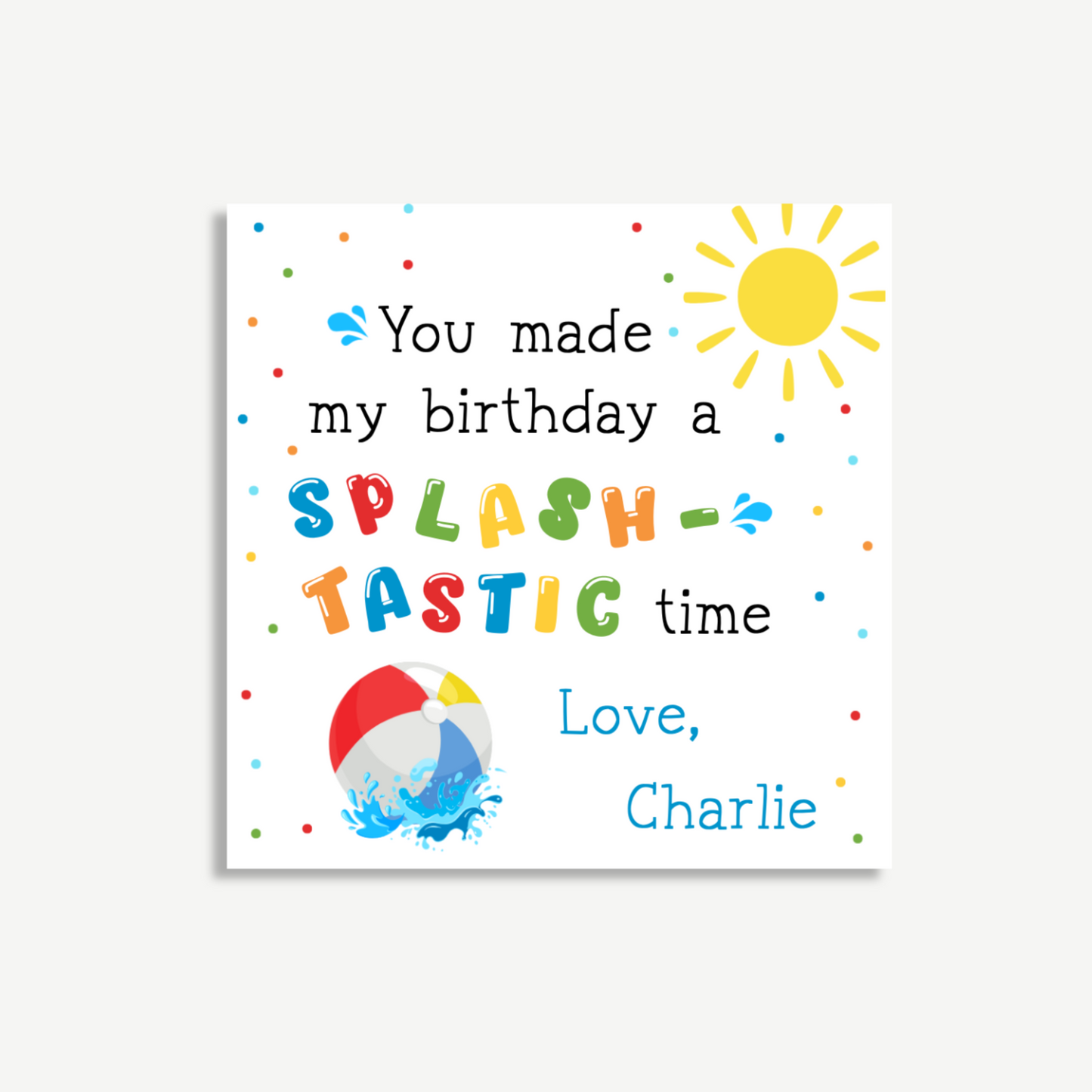 Splash-tastic Pool Party Thank You Tag – Printable 3x3”