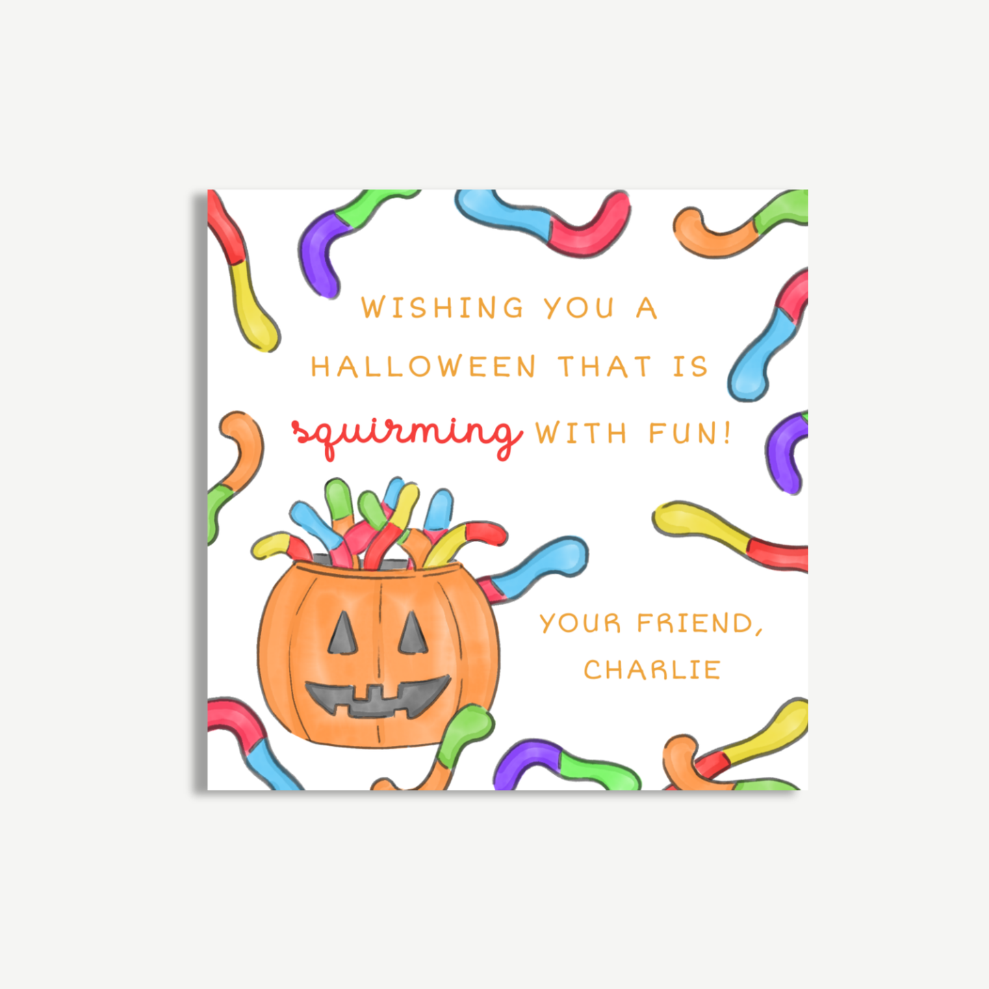 Halloween “Squirming with Fun” Gift Tag | Gummy Worm Treat Tag | Kids Halloween Favor