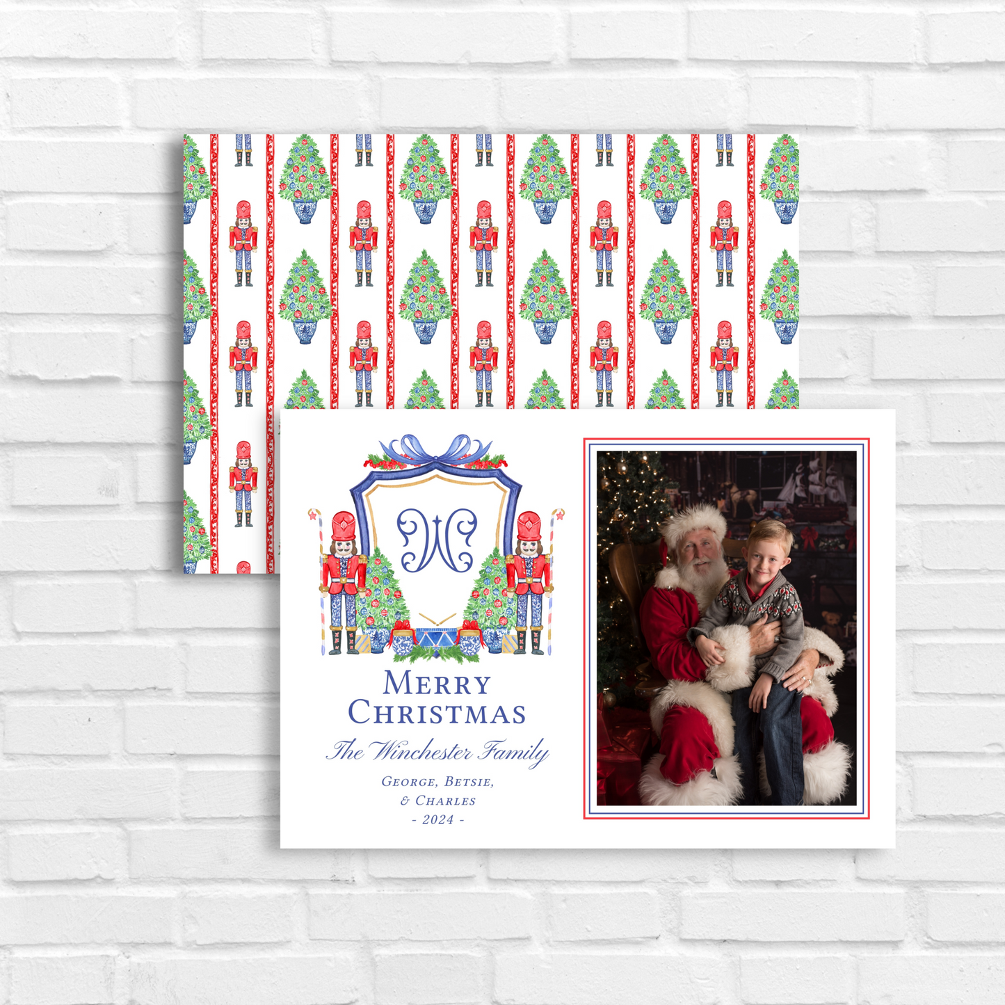 Christmas Photo Card - Blue Nutcracker Crest 5x7