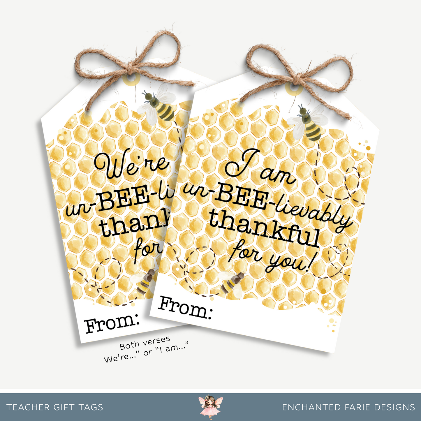 BEE-lievably Thankful Gift Tags – Printable Honeycomb Tags