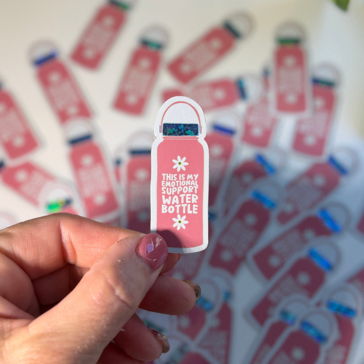 Emotional Support Water Bottle Sticker – Pink Floral Decal