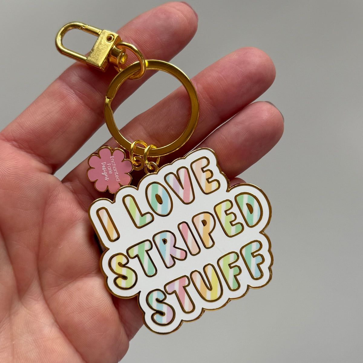 I Love Striped Stuff Keychain – Pastel Key Ring