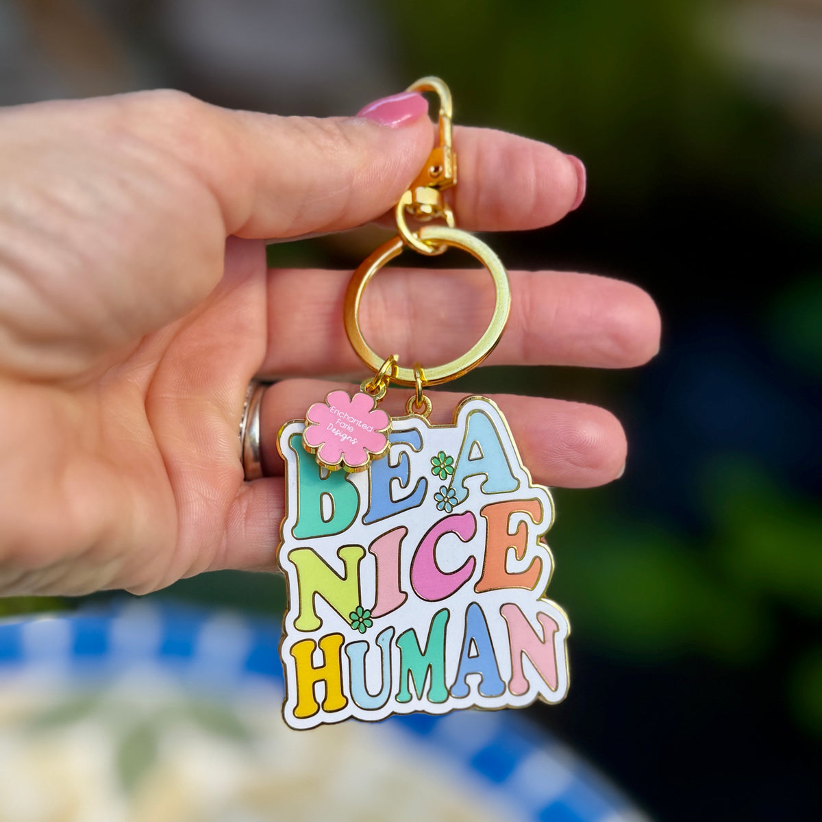 Be a Nice Human Keychain – Colorful Key Ring