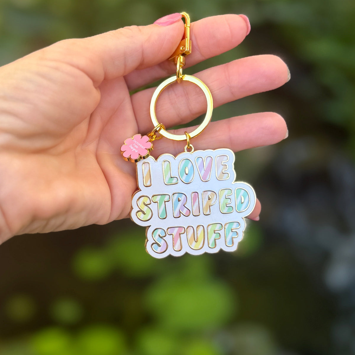 I Love Striped Stuff Keychain – Pastel Key Ring