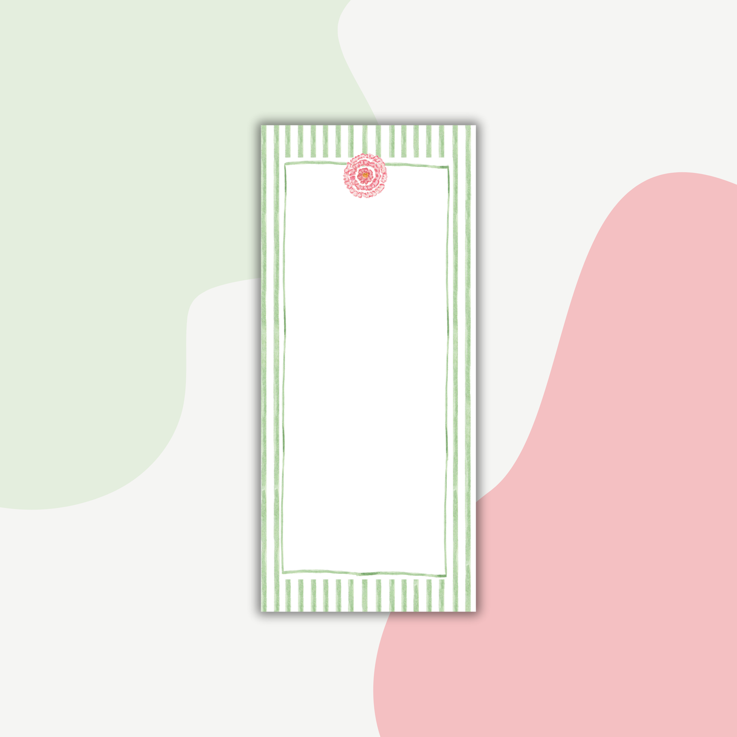 Green Stripe Floral Notepad | Elegant Slim Notepad for Lists, Notes & Gifting