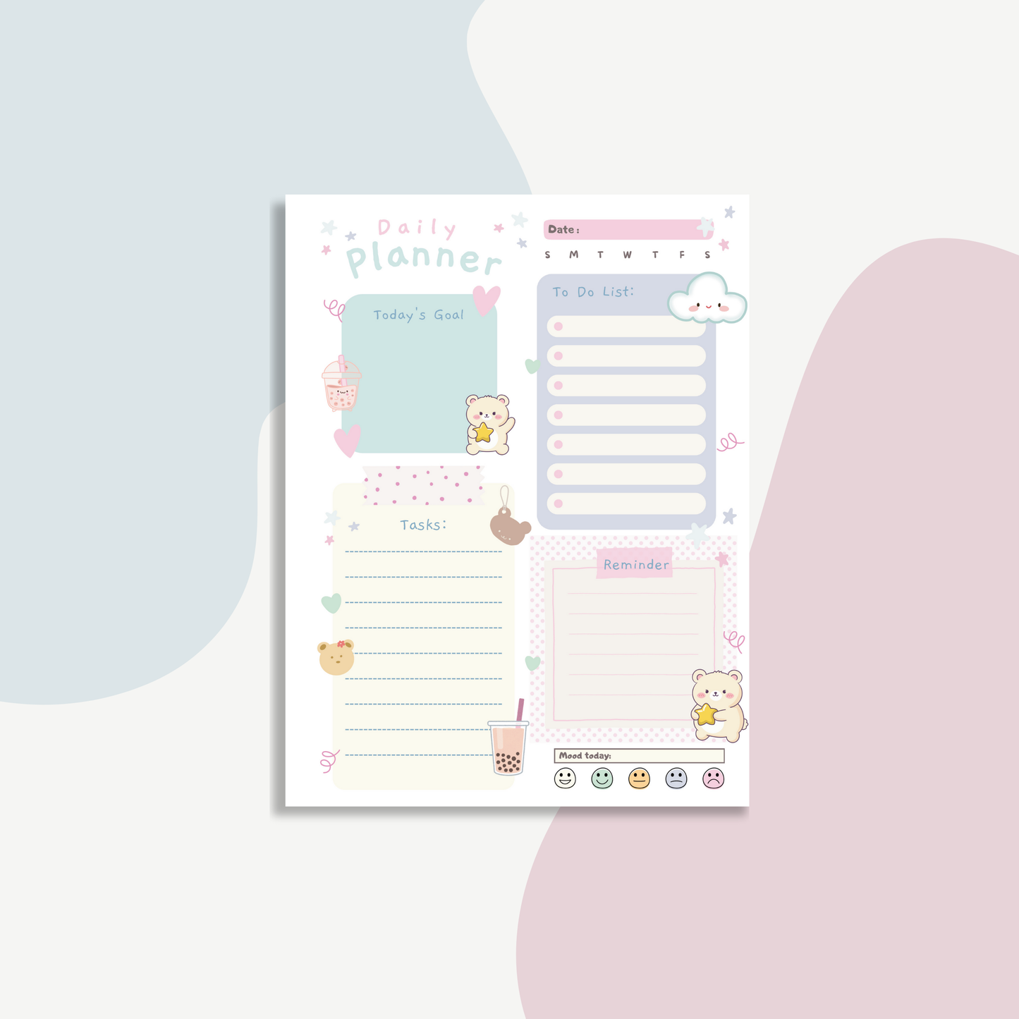 Kawaii Pastel Bear Daily Planner Notepad