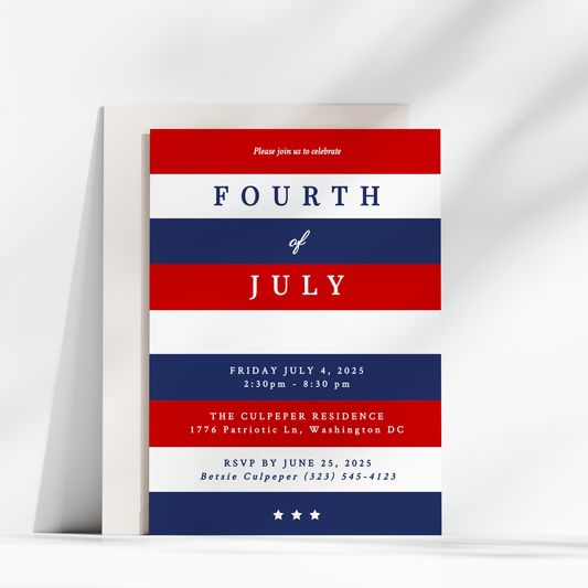 Classic 4th of July Invitation – Red, White & Blue Printable