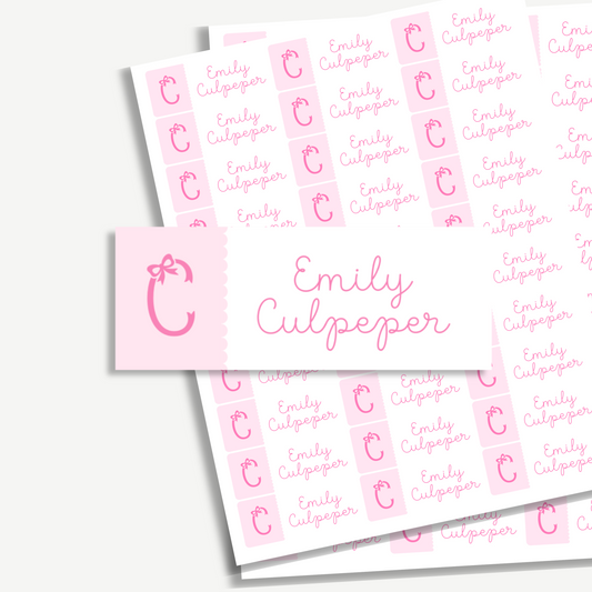 Personalized School Name Labels - Water Resistant - Set of 60 - Bow Monogram