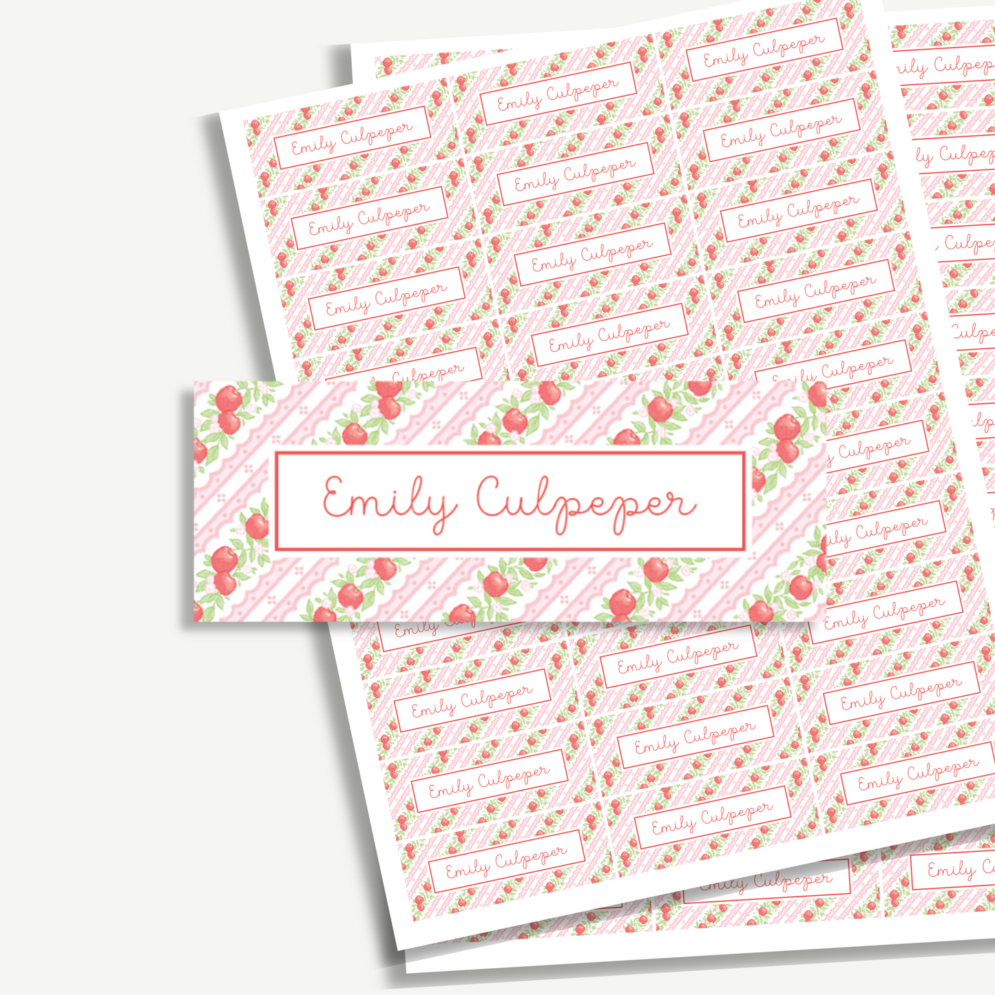 Personalized School Name Labels - Water Resistant - Set of 60 - Red Apples