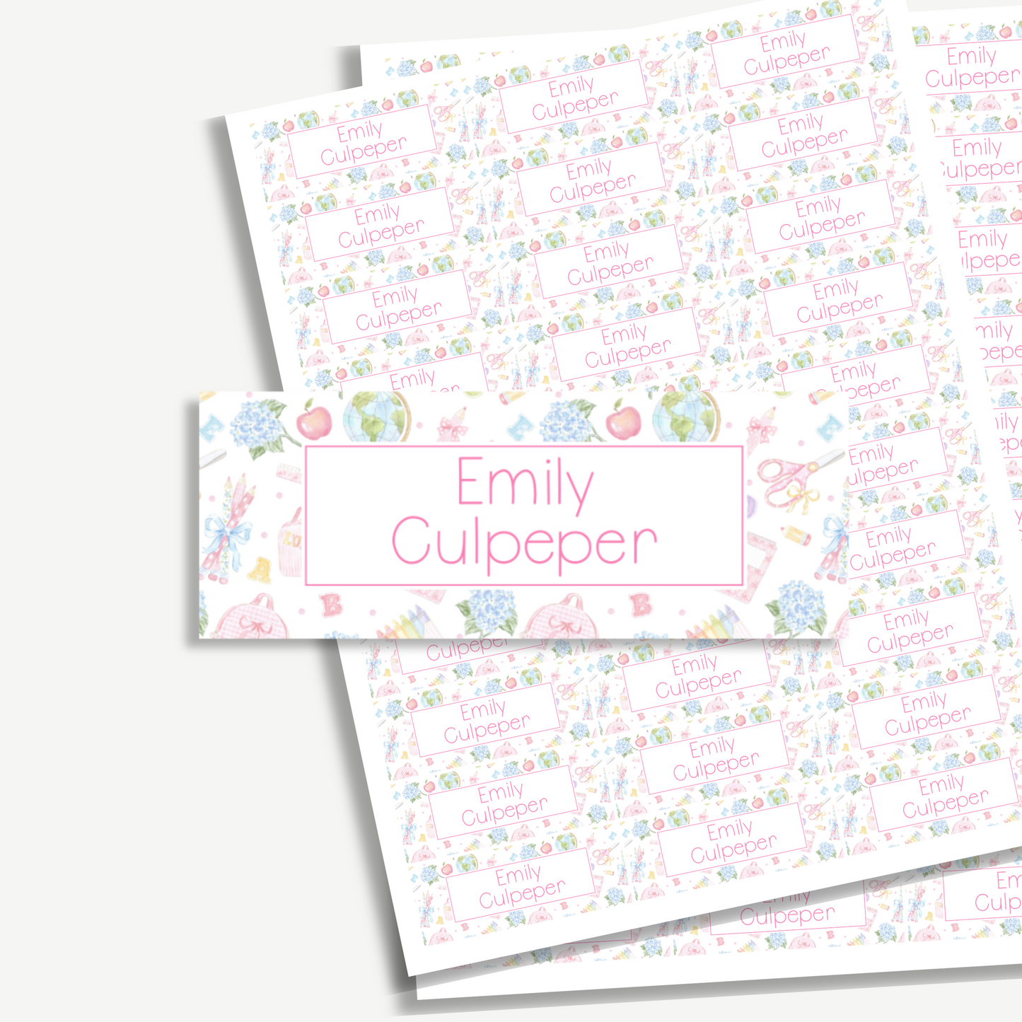 Personalized School Name Labels - Water Resistant - Set of 60 - Baby Pink Supplies