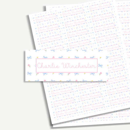 Personalized School Name Labels - Water Resistant - Set of 60 - Ditsy Floral - Pink