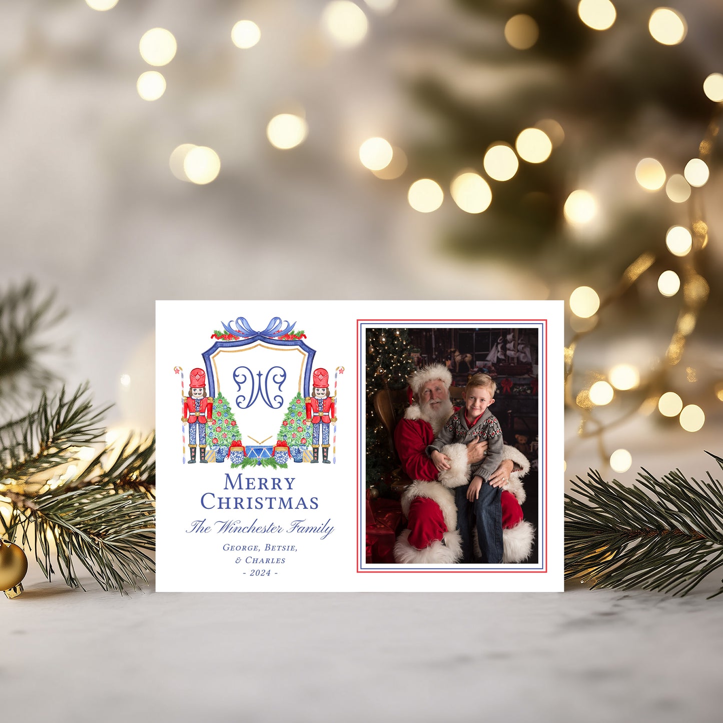 Christmas Photo Card - Blue Nutcracker Crest 5x7