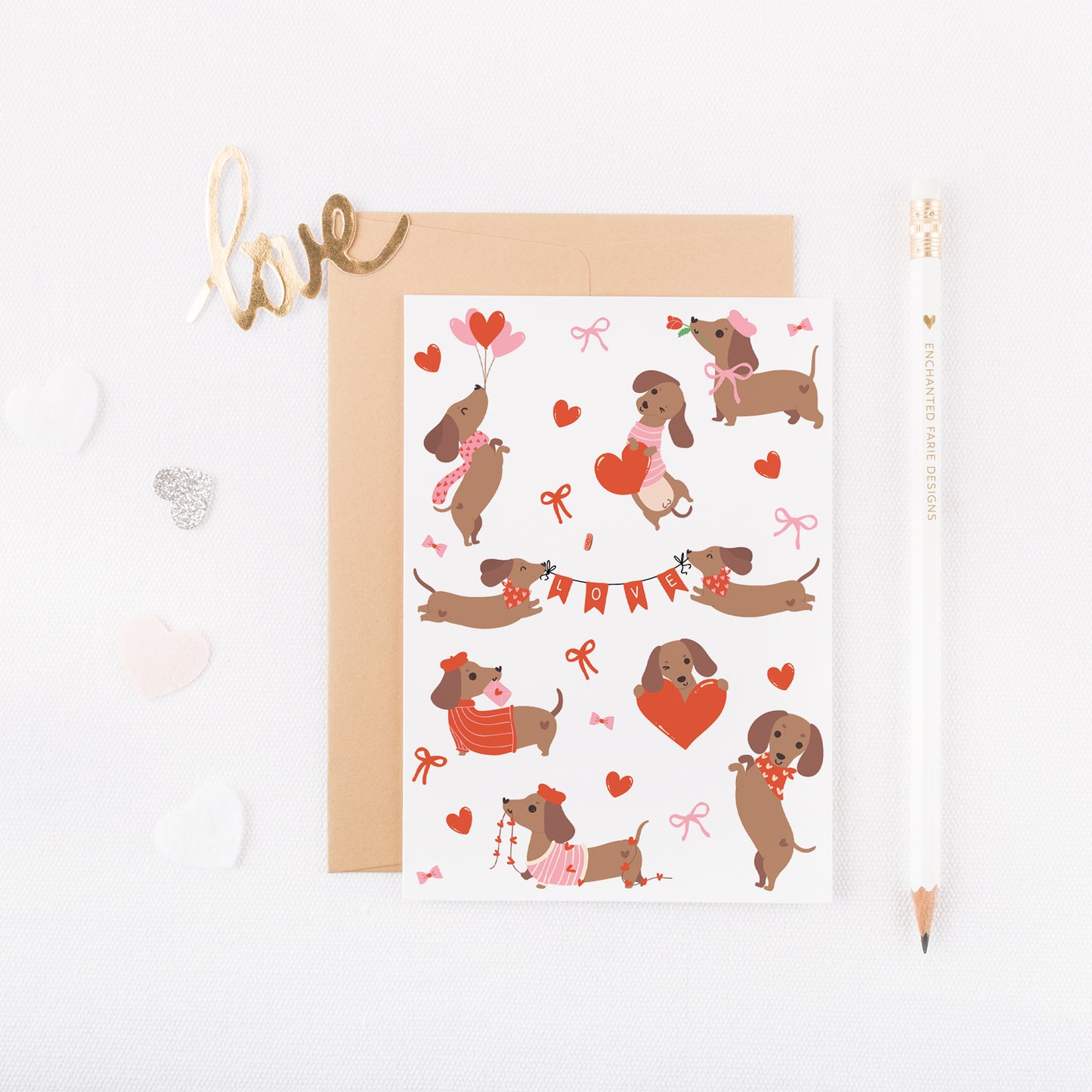 Valentine Dachshund Greeting Card 5x7 | Blank Inside