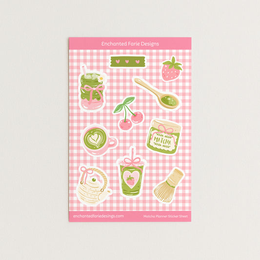 Strawberry Matcha Planner Sticker Sheet