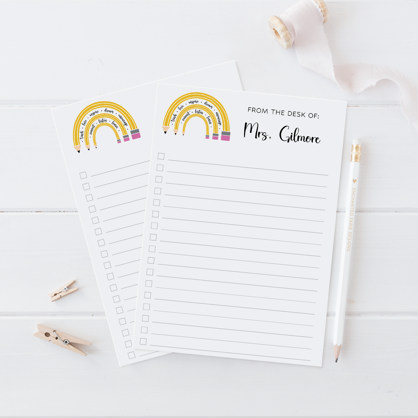 Personalized Teacher Notepad | Rainbow Pencil List Pad