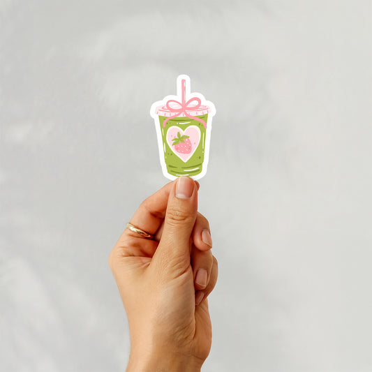 Strawberry Matcha Sticker – Cute Aesthetic Vinyl