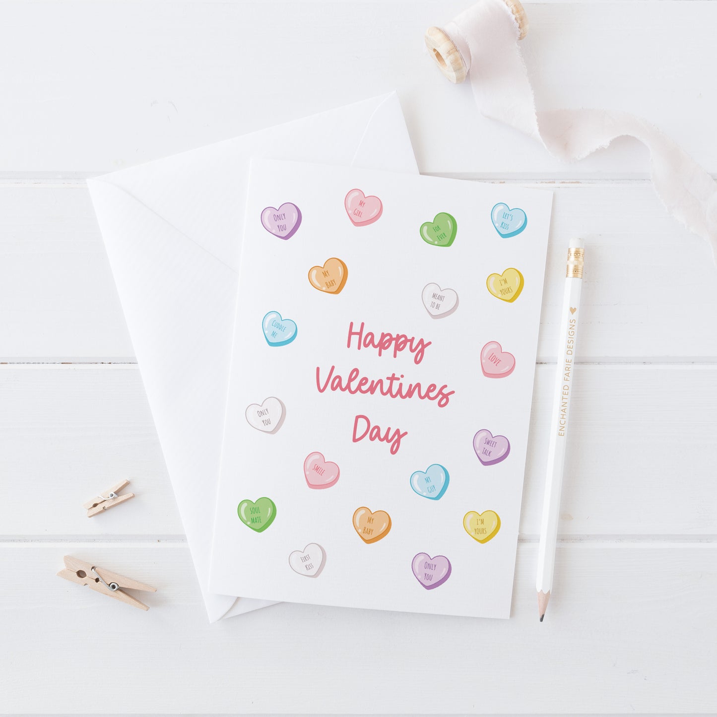Happy Valentine’s Day Candy Hearts Greeting Card 5x7 | Blank Inside