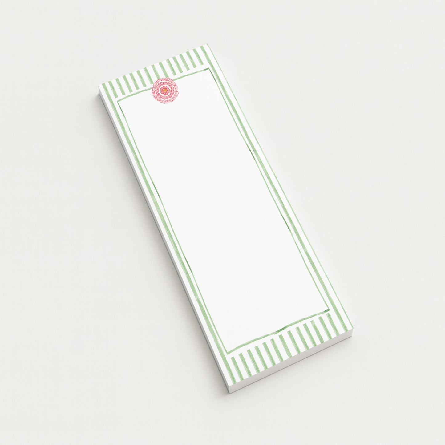 Green Stripe Floral Notepad | Elegant Slim Notepad for Lists, Notes & Gifting