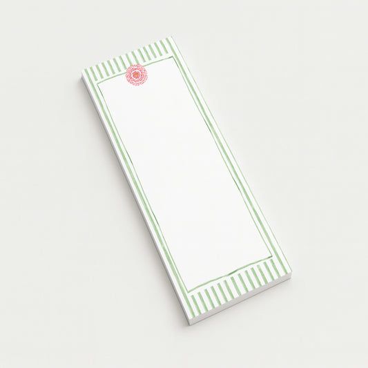 Green Stripe Floral Notepad | Elegant Slim Notepad for Lists, Notes & Gifting