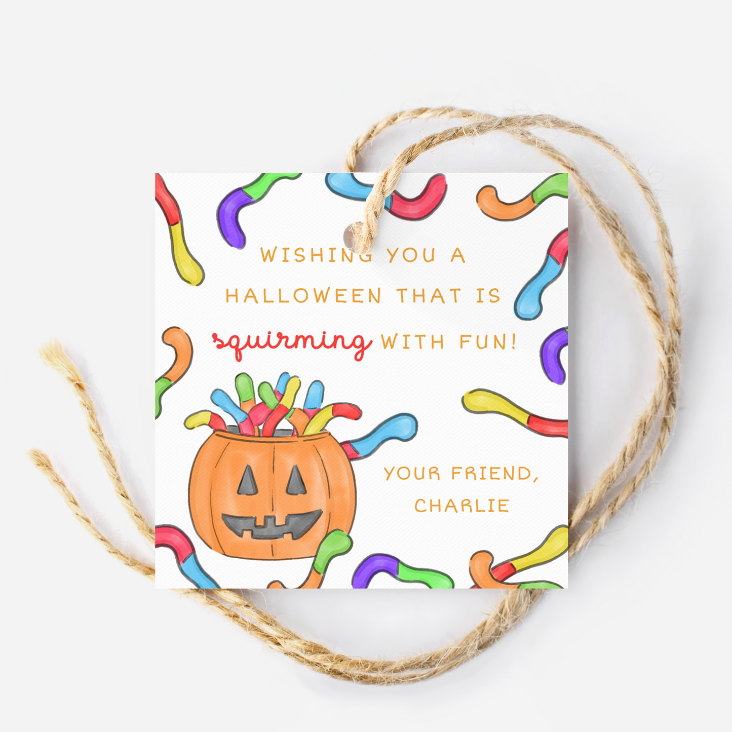 Halloween “Squirming with Fun” Gift Tag | Gummy Worm Treat Tag | Kids Halloween Favor