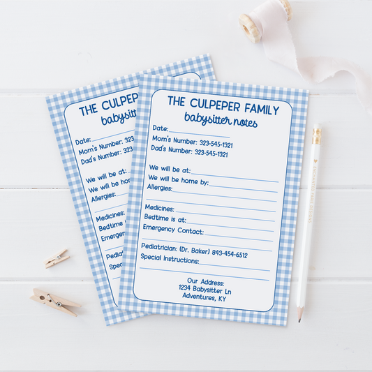 Babysitter Notes Notepad – Personalized 5x7 Pad with Contact & Care Info
