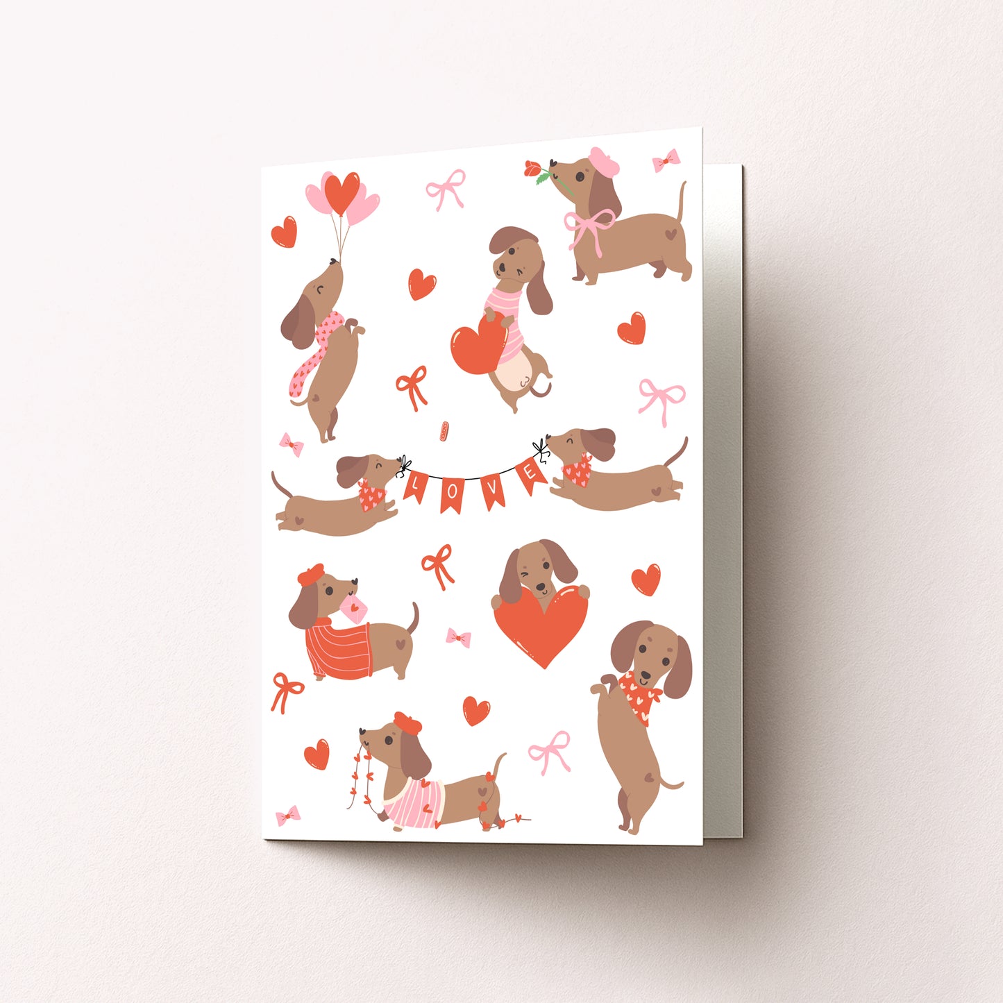 Valentine Dachshund Greeting Card 5x7 | Blank Inside