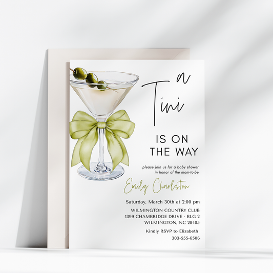 A Tini Is On the Way” Baby Shower Invitation | Martini Theme