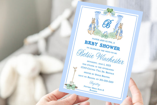 Peter Rabbit Baby Boy Shower Invitation