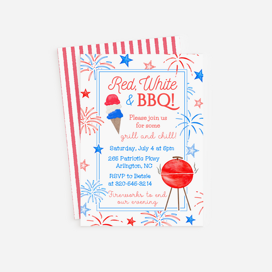 Red, White & BBQ 4th of July Invitation