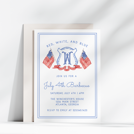Red, White, and Blue July 4th Barbecue Invitation 5x7"