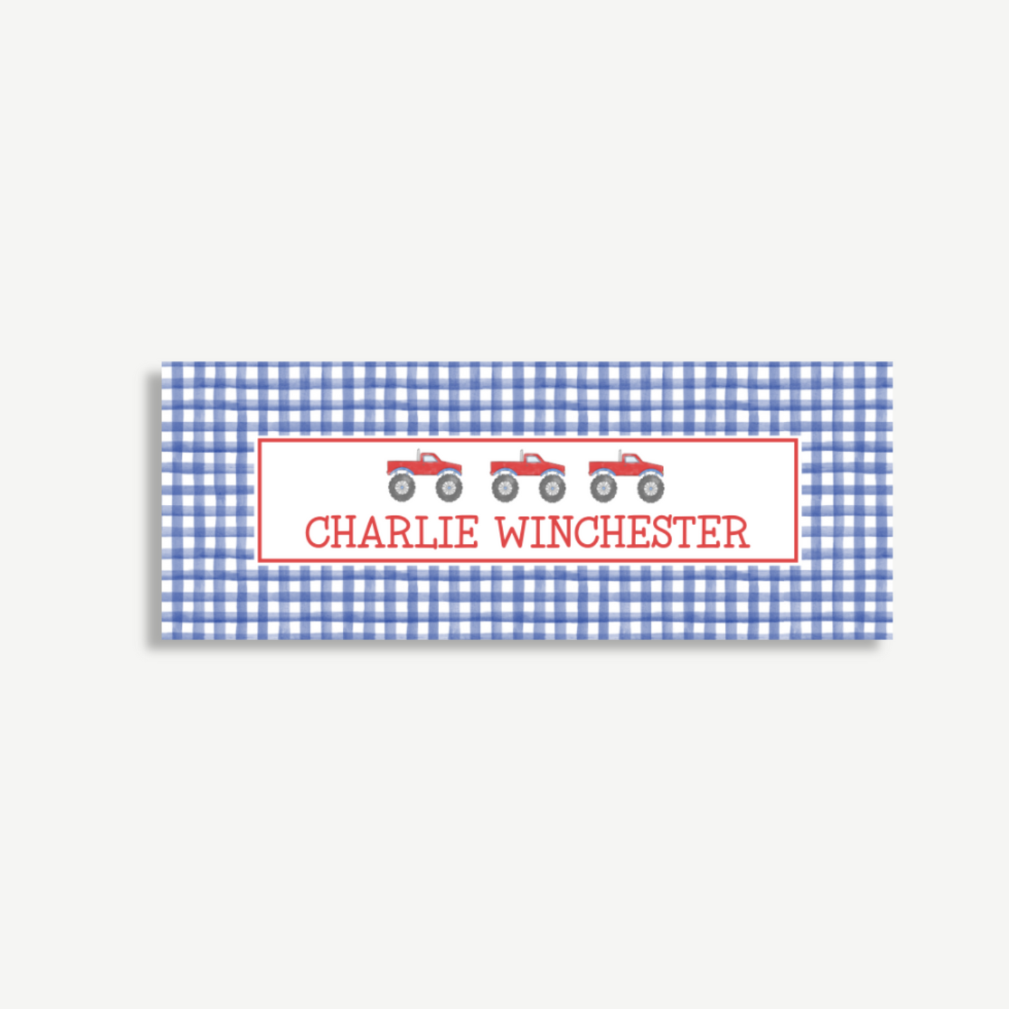 Personalized School Name Labels - Water Resistant - Set of 60 - Red Truck