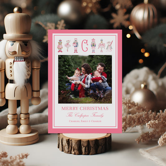 Nutcracker Christmas Card – Pink Holiday Photo Template