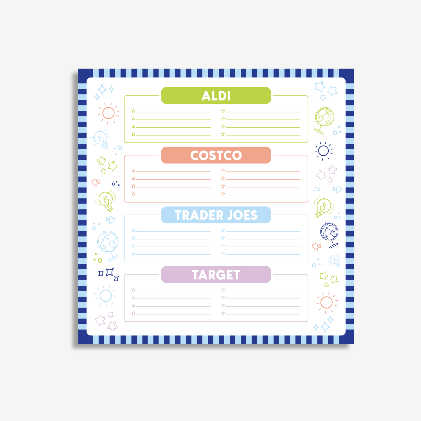 Multi-Store Grocery Shopping Notepad - 8x8"