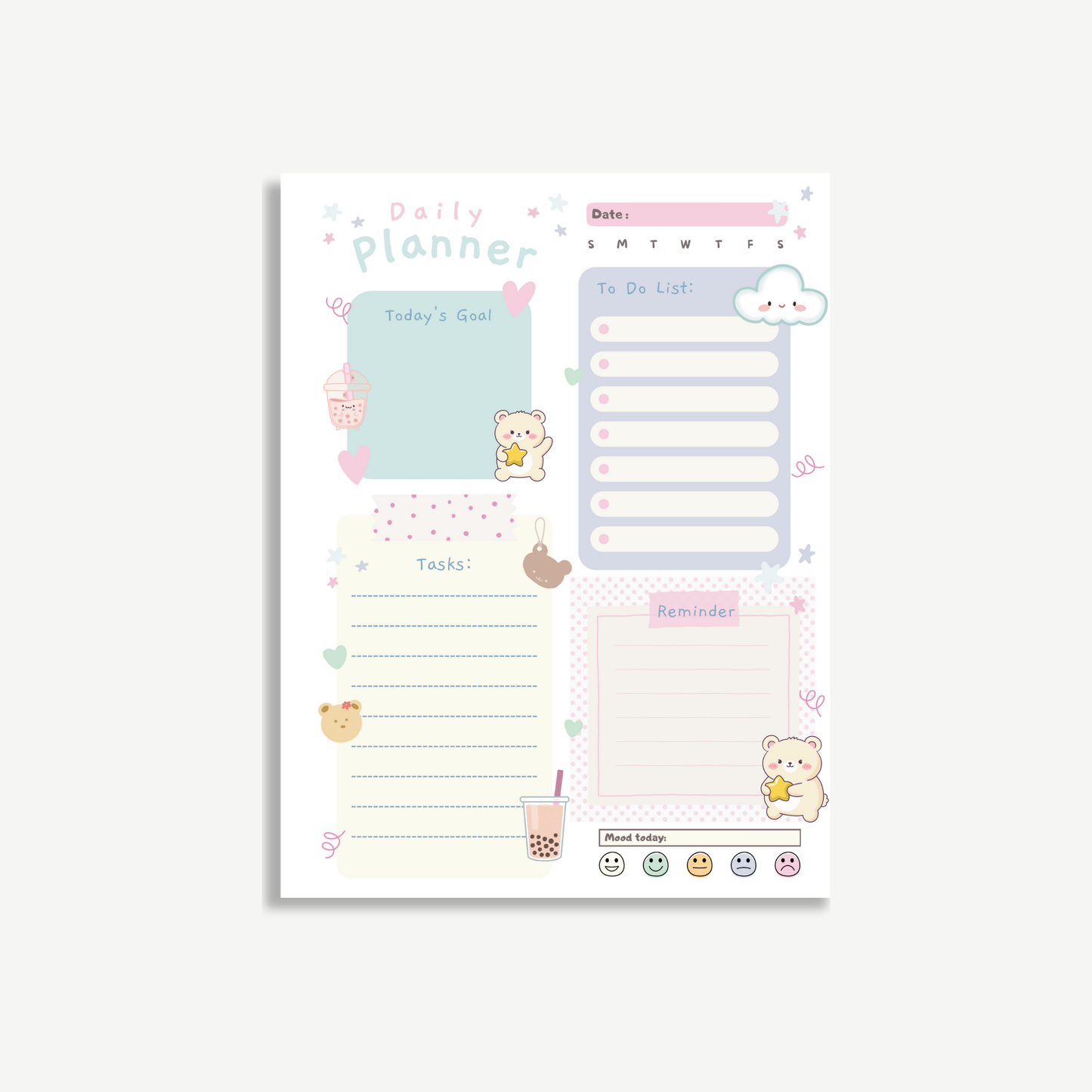 Kawaii Pastel Bear Daily Planner Notepad