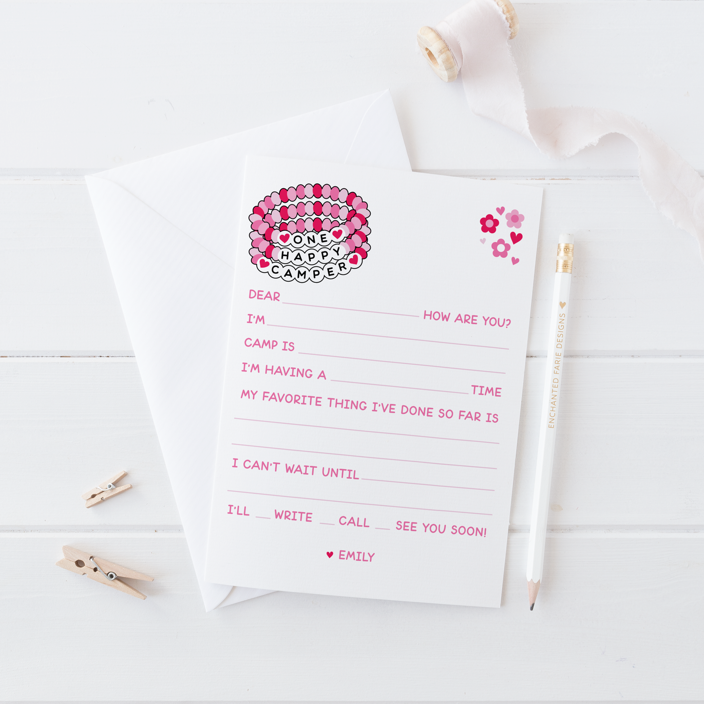 One Happy Camper – Printed Camp Notecard Set for Kids with Envelopes