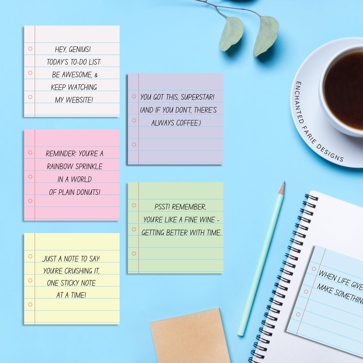 Colorful Lined Sticky Notes – 3"x3" Pastel Notebook Colors